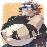  anthro belly big_belly blush clothing colored_nails felid fingerless_gloves gloves handwear lifewonders lion male mammal mane nails navel navel_fingering norsu327 overweight pantherine shirt solo tank_top tokyo_afterschool_summoners topwear vapula_(tas) video_games yellow_eyes 