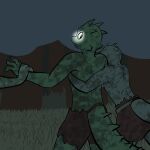  2014 digital_drawing_(artwork) digital_media_(artwork) embrace female fen_(lagotrope) forest glowing glowing_eyes grass green_body green_skin group holding_wrist horn hug kobold leading lizard male outside plant pupils reptile scalie slit_pupils story story_at_source story_in_description thick_tail tree trio 