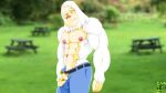 2011 abs anthro biped blue_bottomwear blue_clothing blue_jeans blue_pants blurred_background bottomwear bulge cartoon_network closed_smile clothing denim denim_bottomwear denim_clothing fabfelipe front_view fur fur_tuft furniture grass jeans male mouth_closed muscular muscular_anthro muscular_male navel nipples pants picnic_table plant regular_show shirtless_anthro shirtless_male skips_(regular_show) smile solo standing table tuft unzipped unzipped_pants unzipping white_body white_fur yeti zipper