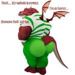 1:1 2022 3d_(artwork) albalbalb anthro belly blush bodily_fluids bottomwear bubble_butt butt clothing digital_media_(artwork) dragon english_text giana_sisters gurglewocky_(giana_sisters) half-closed_eyes hi_res horny looking_back male musclegut muscular muscular_male narrowed_eyes pants scalie shirt simple_background solo spread_wings sweat t-shirt teeth teeth_visible text tongue tongue_out topwear white_background wide_hips wings 