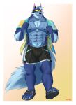  absurd_res andromorph anthro canid canine canis clothed clothing digital_drawing_(artwork) digital_media_(artwork) fur hair hi_res intersex lifewonders ligoexe03 ligoni looking_at_viewer male male/male mammal muscular muscular_male nipples smile solo tindalos_(tas) tokyo_afterschool_summoners tongue video_games wolf 