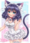  &lt;3 absurd_res accessory animal_humanoid bell bell_collar black_hair blue_background blue_eyes blush blush_lines border breasts cat_humanoid cleavage clothed clothing collar cyan_hijirikawa digital_media_(artwork) dress fangs felid felid_humanoid feline feline_humanoid female garter hair hi_res humanoid inner_ear_fluff japanese_text long_hair long_tail looking_at_viewer maid_headdress mammal mammal_humanoid musical_note one-piece_swimsuit open_mouth pink_tongue portrait purple_ears purple_hair purple_tail sanrio shaded short_hair show_by_rock!! simple_background solo swimwear text three-quarter_portrait tongue translation_request tuft white_border white_clothing white_dress white_inner_ear_fluff 