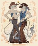 2024 333desire333 anthro arm_on_shoulder armpit_hair belt belt_buckle blue_bottomwear blue_clothing blue_eyes blue_jeans blue_pants blue_shirt blue_tank_top blue_topwear body_hair bolo_tie boots bottomwear buckle chaps chest_hair cigarette clothed clothing cowboy_hat cross denim denim_bottomwear denim_clothing digital_media_(artwork) duo equid equine facial_hair flower footwear fur gloves grey_bottomwear grey_clothing grey_jeans grey_pants gun gun_holster hair hand_on_hip handkerchief handwear happy_trail hat headgear headwear hi_res horn jeans jewelry kerchief long_tail looking_at_viewer male male/male mammal midriff mustache mythological_creature mythological_equine mythology necklace pants pencil_mustache plant ranged_weapon shirt shoes short_hair simple_background sparkles spurs standing tail tank_top tape tassels topless topless_male topwear trans_(lore) trans_man_(lore) unicorn weapon white_body white_fur white_hair white_sclera