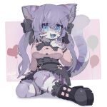  1:1 2022 accessory anthro band-aid bandage blush blush_lines bow_ribbon breasts clothed clothing countershading cute_fangs domestic_cat dress felid feline felis female female_anthro footwear frilly frilly_clothing fur hair hair_accessory hair_bow hair_ribbon happy hi_res kemono long_hair looking_at_viewer mammal markings multicolored_body multicolored_fur multicolored_tail open_mouth open_smile purple_body purple_eyes purple_fur purple_hair ribbons shoes signature smile smiling_at_viewer socks solo tongue twintails_(hairstyle) ullllcoelacanth whiskers white_body white_fur 