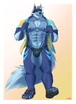  abs absurd_res andromorph anthro blue_body blue_fur canid canine canis clothed clothing digital_drawing_(artwork) digital_media_(artwork) fur hair hi_res intersex lifewonders ligoexe03 ligoni looking_at_viewer male male/male mammal muscular muscular_anthro muscular_male nipples pecs simple_background smile solo tindalos_(tas) tokyo_afterschool_summoners tongue video_games wolf 
