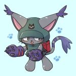  anthro backpack bandai_namco black_body black_fur blackgatomon_uver. blush claws clothing digimon digimon_ghost_game domestic_cat felid feline felis fur gloves handwear hoodie mammal pawpads solo topwear uni_hkdm_gsg 