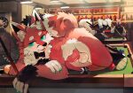 absurd_res animal_genitalia animal_penis anthro ball balls bar billiard_ball billiard_table bow_tie bow_tie_only canid canine canine_genitalia canine_penis cue_stick dr.kiyo erection fox furniture genitals group hi_res inside knot lying male mammal mostly_nude on_side penis public public_nudity table
