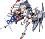  1girl american_flag blonde_hair blue_jacket breasts collared_shirt crop_top dress_shirt full_body headgear jacket kantai_collection long_hair machinery massachusetts_(kancolle) medium_breasts multicolored_clothes multicolored_hair multicolored_jacket official_art open_clothes open_jacket red_eyes red_hair shirt short_sleeves shorts sleeveless sleeveless_shirt smile star_(symbol) torn_clothes transparent_background turret white_jacket white_shirt zeco 