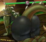  absurd_res anthro black_bottomwear black_clothing black_pants bottomwear butt clothing el_booki green_body hi_res looking_back male mortal_kombat pants presenting presenting_hindquarters raised_tail reptile_(mortal_kombat) scalie tongue tongue_out video_games 