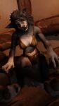  absurd_res angry anthro blizzard_entertainment bra canid clothing female fur head_tilt hi_res lingerie looking_at_viewer mammal multicolored_body multicolored_fur neo_nakamura panties solo solo_focus underwear video_games warcraft were werecanid worgen 