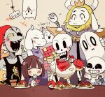  1other 3girls 6+boys alphys annoying_dog asgore_dreemurr bug closed_eyes dog eating english_text flowey_(undertale) food fork frisk_(undertale) holding holding_fork mettaton mettaton_(box) monster_kid_(undertale) multiple_boys multiple_girls napstablook papyrus_(undertale) pasta sans_(undertale) skeleton spaghetti spider temmie terada_tera toriel undertale undyne 