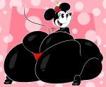  anthro big_butt black_body black_eyes butt clothing disney female flower hat headgear headwear huge_butt hyper hyper_butt looking_at_viewer looking_back mammal minnie_mouse mouse mrxrickyx murid murine open_mouth plant rodent sitting solo thick_thighs thong underwear 