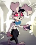  anthro bow_tie clothing female five_nights_at_freddy&#039;s flashlight hat headgear headwear jochico knife lagomorph leporid mammal rabbit red_eyes scottgames simple_background solo vanny_(fnaf) video_games whiskers 