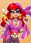  artist_request blue_eyeshadow captain_syrup coin collar curly_hair earrings eyeshadow jewelry lipstick looking_at_viewer makeup non-web_source red_eyes red_hair red_lips red_nails wario_land wavy_hair 