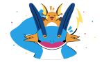  animal_focus arm_up closed_eyes confetti english_commentary gotchibam happy no_humans open_mouth pokemon pokemon_(creature) raichu smile spikes swampert white_background 