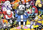  4girls 6+boys ahin_vpv alphys annoying_dog arthropod_girl asgore_dreemurr asriel_dreemurr blood blue_jacket burgerpants chara_(undertale) character_request flowey_(undertale) ghost glasses goat_boy goat_girl grillby happy_anniversary highres jacket mad_dummy_(undertale) mettaton mettaton_(box) monster_kid_(undertale) muffet multiple_boys multiple_girls napstablook red_scarf sans_(undertale) scarf spider_girl temmie toriel undertale undyne 