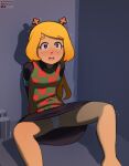  anotherpic anthro bdsm bondage bound cervid clothing deltarune female freckles hi_res horn mammal noelle_holiday panties panty_shot shuddering simple_background solo undertale_(series) underwear video_games 