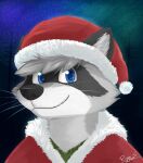  anthro black_body black_ears black_fur black_nose blue_eyes cheek_tuft clear_sky facial_tuft front_view fur glistening glistening_eyes grey_body grey_fur grey_hair grey_inner_ear hair hi_res looking_at_viewer male mammal night pache_riggs procyonid raccoon signature smile solo star tuft whiskers white_body white_fur 