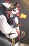  absurd_res anthro armband biped bra brush bucket butt clothing container detailed_background eyewear female generation_3_pokemon hat headgear headwear hi_res nintendo panties phone pokemon pokemon_(species) rear_view red_body red_eyes signature solo sunglasses underwear video_games white_body zangoose zinfyu 