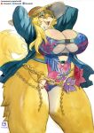  absurd_res anthro big_breasts blonde_hair blush breasts canid canine canis clothing domestic_dog female fur hair hat headgear headwear hi_res mammal murazaki simple_background solo thick_thighs white_background yellow_body yellow_fur 