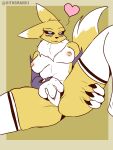  &lt;3 2022 3:4 absurd_res anthro armwear bandai_namco black_nose black_sclera blue_eyes breasts canid canine clothing digimon digimon_(species) female fingering fur genitals hi_res legwear mammal masturbation mostly_nude neckfluff nipples pussy renamon signature solo spreading the_man tongue tongue_out vaginal vaginal_fingering vaginal_masturbation white_body white_fur yellow_body yellow_fur 