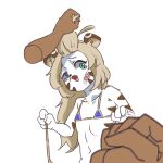  abuse anthro beaten bikini blonde_hair blood bodily_fluids c2iuwh01f46ygpb clothing disembodied_hand duo felid female hair heterochromia human mammal nosebleed pantherine simple_background swimwear tiger white_background white_hairbruised_face 