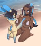  absurd_res anthro areola balls beach bedroom_eyes big_balls big_breasts big_butt big_penis bikini black_eyes black_hair blue_eyes breasts brown_areola brown_hair butt camel_toe clothing duo ear_piercing ear_ring erection female foreskin generation_3_pokemon genitals gloves_(marking) gym_leader hair hands_behind_head hi_res huge_balls huge_breasts huge_penis human human_on_anthro hyper hyper_genitalia hyper_penis interspecies kneeling larger_female male male/female mammal markings minun narrowed_eyes nessa_(pokemon) nintendo open_mouth partially_retracted_foreskin penis piercing plantpenetrator pokemon pokemon_(species) pokephilia ring_piercing seaside seductive size_difference smaller_male swimwear tan_body video_games 