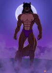  anthro canid canine clothing collar fan_character fog full-length_portrait full_moon hi_res kappax looking_at_viewer male mammal moon muscular muscular_male nipples pecs portrait purple_clothing purple_underwear solo spiked_collar spikes underwear were werecanid werecanine werewolf 