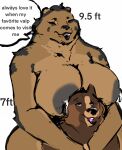  anthro big_breasts bodily_fluids boob_hat breast_play breast_squish breasts breastwizard brown_bear duo female grizzly_bear hair kuruk_(character) lactating leaking male male/female mammal mane mane_hair mature_female milk size_difference slightly_chubby squish swedish swedish_text text ursid ursine 