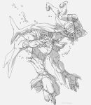  anthro breath_of_the_wild duo humanoid hylian link male male/male marine monochrome nintendo prince_sidon silvermender simple_background size_difference the_legend_of_zelda video_games water zora 