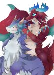  anthro blush breasts dragon dragonmaid_(yu-gi-oh!) dragonmaid_nudyarl dragonmaid_tinkhec dragonryuusuki duel_monster female fur hi_res horn konami nude red_body red_scales scales simple_background smile white_background wings yu-gi-oh! 
