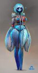 &lt;3 antennae_(anatomy) anthro arthropod big_breasts biped black_eyes blue_body blue_hair blue_lobster_(meme) blush breasts crustacean decapoda eyelashes female glistening glistening_body glistening_eyes hair hi_res horn lobster malacostracan marine mouthless multi_arm multi_limb nude outline pincers psyk323 simple_background solo standing text thick_thighs watermark wide_hips yellow_outline 