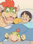  4_fingers anthro birth bowser bowser_jr. eyes_closed fingers group human interspecies interspecies_pregnancy junkpuyo koopa male mammal mario_bros nintendo open_mouth open_smile pregnant pregnant_male scalie shigeru_miyamoto smile video_games what_has_science_done 