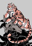  alternate_species felid feral hi_res jujutsu_kaisen looking_pleasured male mammal multi_limb pantherine ryomen_sukuna solo tattoo tiger uo_zaki 