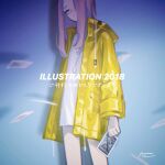  1girl 2018 artist_name drawstring dress feet_out_of_frame highres holding hood hood_down illustration.media jacket jewelry long_hair muneganai29 necklace original pink_hair shadow solo white_dress yellow_jacket 