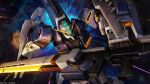  absurdres advance_of_zeta asteroid battle beam_rifle cable copyright_logo debris energy_beam energy_blade energy_gun explosion exposed_internal_machinery gaplant gaplant_hrairoo gundam gundam_battle_operation_2 highres machinery mecha mecha_focus mobile_suit no_humans painting_(medium) realistic robot scan science_fiction space sunrise_(company) tenjin_hidetaka titans_(gundam) traditional_media weapon 