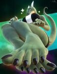 2025 3d_(artwork) 5_fingers 5_toes abstract_background absurd_res anthro artist_logo artist_name bald barefoot biped black_bars black_clothing black_nails black_toenails black_topwear blender_(artwork) blue_eyes bottomwear breasts clothed clothing colored_nails colored_toenails digital_media_(artwork) feet female fingers foot_fetish foot_focus foot_on_foot foreshortening green_body green_skin grin hand_on_knee hand_on_leg hi_res horn humanoid_feet lizard lizard_(petruz) logo long_tail looking_at_viewer low-angle_view multicolored_clothing multicolored_topwear nails ovis_wooloo paint.net_(artwork) perspective plantigrade reptile scalie sharp_nails sharp_teeth sharp_toenails shorts sitting smile snout solo sticker tail teasing teasing_viewer teeth text thighs_together toenails toes topwear tube_top two_tone_clothing two_tone_topwear white_clothing white_horn white_topwear