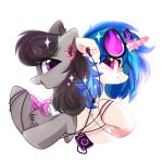  &lt;3 &lt;3_eyes 2020 black_hair blue_hair blush chest_tuft digital_media_(artwork) duo earth_pony equid equine eye_contact eyewear eyewear_on_head female feral friendship_is_magic fur glasses glasses_on_head glowing glowing_horn grey_body grey_fur hair hasbro headphones horn horse looking_at_another magic mammal mirtash my_little_pony octavia_(mlp) open_mouth open_smile pink_eyes pony purple_eyes simple_background smile tuft unicorn vinyl_scratch_(mlp) white_background white_body white_fur 