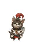 animal animal_ears animal_focus armor bell cape cat cat_ears full_armor helmet knight looking_at_viewer medieval no_humans original shield simple_background solo standing sword tahra weapon white_background 