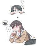  ... 2girls bang_dream! bang_dream!_it&#039;s_mygo!!!!! black_hair blue_eyes blush brown_dress criangle_k. dress ear_blush hanasakigawa_school_uniform long_sleeves mole mole_under_eye multiple_girls purple_eyes sailor_collar sailor_dress school_uniform shiina_taki sparkle spoken_ellipsis white_sailor_collar yahata_umiri 