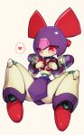  1girl brass_(medarot) heart highres medarot missing_commentary pink_hair purple_hair robot_girl simple_background skirt solo spoken_heart spread_legs t-t_u2 