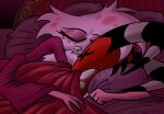 2025 4_fingers 4_hands angel_dust arachnid arthropod bed bedding bedroom blanket blitzo_(helluva_boss) clothing couples cuddling demon digital_drawing_(artwork) digital_media_(artwork) duo female fingers furniture hazbin_hotel helluva_boss hi_res horn hug humanoid imp killb94_(artist) male mammal multi_hand pillow sleeping spider sweater topwear