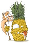 4_fingers ambiguous_gender bite biting_lip bloodshot_eyes bodily_fluids bulging_eyes cel_shading drooling duo elemental_creature feral fingers floating_hands flora_fauna food food_creature fruit gums holding_object impalement killing limbless living_fruit living_pineapple looking_at_viewer low_res noseless pineapple plant saliva shaded simple_background stick tears the-error404 tongue tongue_out underbite uneven_eyes white_background worm_(worms) worms_(series)