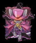  1boy black_background cape claws closed_mouth colored_sclera commentary_request dark_daroach daroach full_body hat highres kirby:_squeak_squad kirby_(series) male_focus mouse_boy purple_cape purple_eyes purple_hat rayman_limbs slit_pupils smile solo tcku4274 top_hat variant_set yellow_sclera 