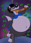  anthro belly belly_expansion belly_tuft big_belly big_breasts black_hair black_nose bra breasts canid canine canis clothing eating eating_food expansion feet food front_view fur furrylovepup_v2 girly grey_body grey_fur hair hi_res holding_food holding_object huge_thighs hyper hyper_belly looking_at_viewer looking_pleasured male male_breasts mammal money multicolored_body navel overweight overweight_male pizza pole slur solo stripper stripper_clothes stripper_pole thick_thighs tongue tongue_out tuft two_tone_body underwear white_body white_fur wide_hips wolf wolf_tail 