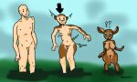 anthro ass_growth belly breast_growth breasts buncow confusion deer emoticon female gender_transformation genitals growth hi_res human_to_anthro male mammal mtf_transformation nipples pussy shrinking size_transformation solo species_transformation thick_thighs transformation