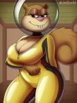  absurd_res anthro big_breasts bite biting_lip breasts brown_body brown_fur brown_tail clothing female fur hi_res jwecchi looking_at_viewer mammal nickelodeon rodent rubber rubber_clothing rubber_suit sandy_cheeks sciurid solo spongebob_squarepants thick_thighs 