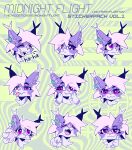 anthro bat blush bodily_fluids ear_piercing flightov group happy hi_res male mammal midnight_flight_(character) piercing sad sticker_pack stripes tears tongue tongue_out