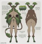 aarden_(casloafy) absurd_res anthro areola back_boob big_breasts big_butt biped breasts brown_body butt butt_from_the_front casloafy cloven_hooves elemental_creature female flora_fauna front_view genitals hi_res hooves huge_breasts long_tail mature_female model_sheet multicolored_body navel nipples nude plant pupils pussy rear_view simple_background smile solo standing tail text thick_thighs wide_hips