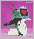 2025 antennae_(anatomy) arthropod artist_name auveiss clothing copepod crt crustacean dancing digit_ring digital_drawing_(artwork) digital_media_(artwork) dress duo female hand_holding heart_symbol hi_res husband husband_and_wife jewelry karen_plankton looking_at_another machine male male/female marine married_couple maxillopod nickelodeon plankton_(species) ring robot sheldon_j._plankton signature simple_background smile spongebob_squarepants spongebob_squarepants_(series) suit text wedding_dress wedding_ring white_clothing white_dress wife
